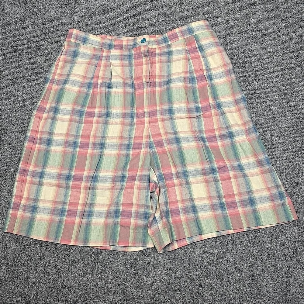 Golf Shorts Womens 10 Sarah Bryson Plaid Pink & Blue Green Vintage High Waisted